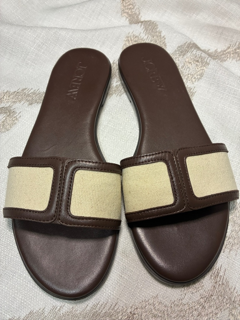 J. Crew Brown and Cream Slide Sandals